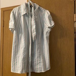 Lane Bryant Striped Collard Blouse w/ Ribbon Belt